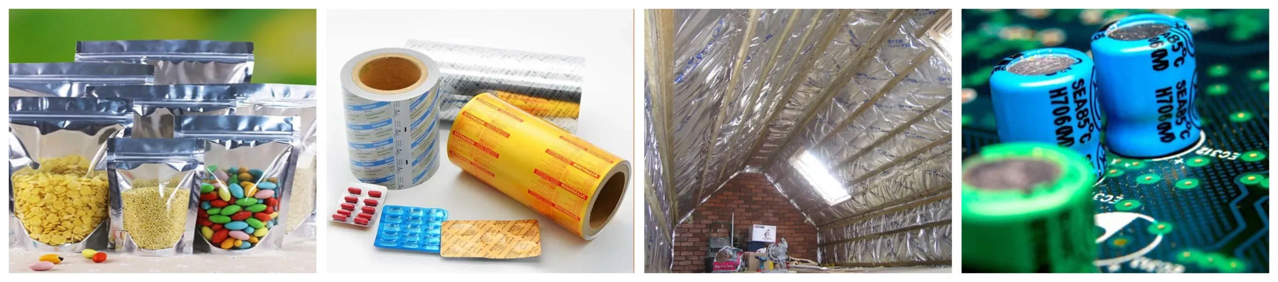 1050 aluminum foil for food and beverage packaging, packaging medications, insulation in roofs, walls, and HVAC systems